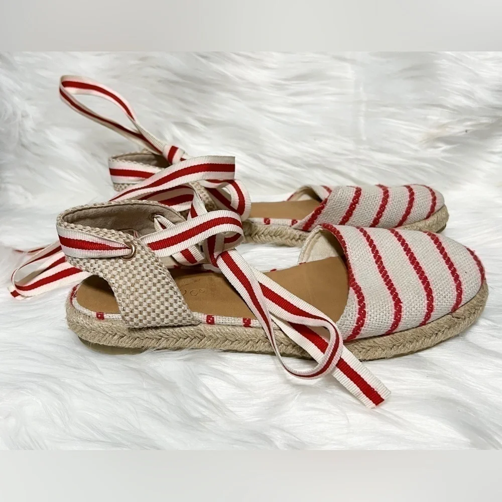 BAMBOO Tie Up Espadrilles Flats Red Bottom Adjustable Straps Women’s Size 6